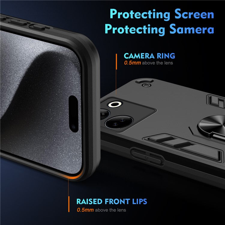 For TECNO Camon 20 Pro 4G Case PC+TPU Armor Phone Cover with Kickstand - Black