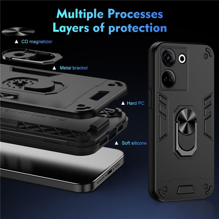 For TECNO Camon 20 Pro 4G Case PC+TPU Armor Phone Cover with Kickstand - Black