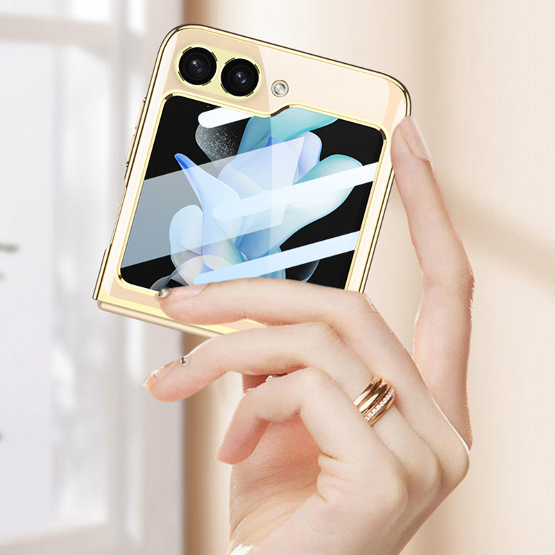 GKK For Samsung Galaxy Z Flip6 5G Electroplating PC Phone Shell with Front Screen Film - Champagne Gold