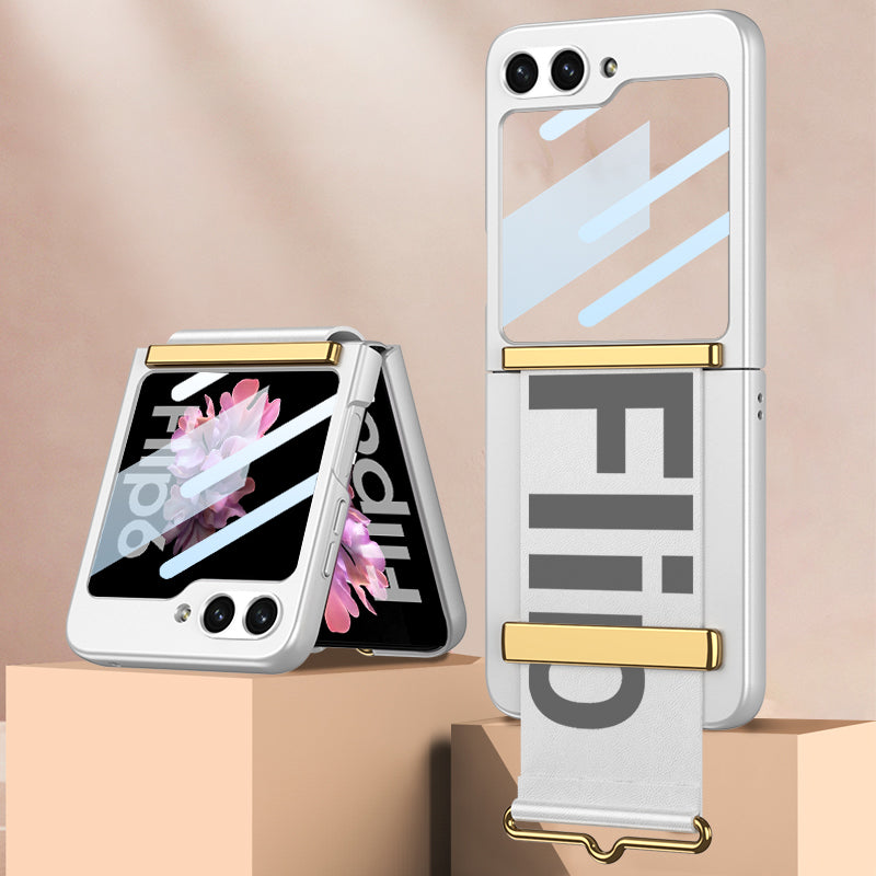 GKK For Samsung Galaxy Z Flip6 5G Case Wristband Design PU Leather+PC Phone Cover with Rear Screen Film - Silver