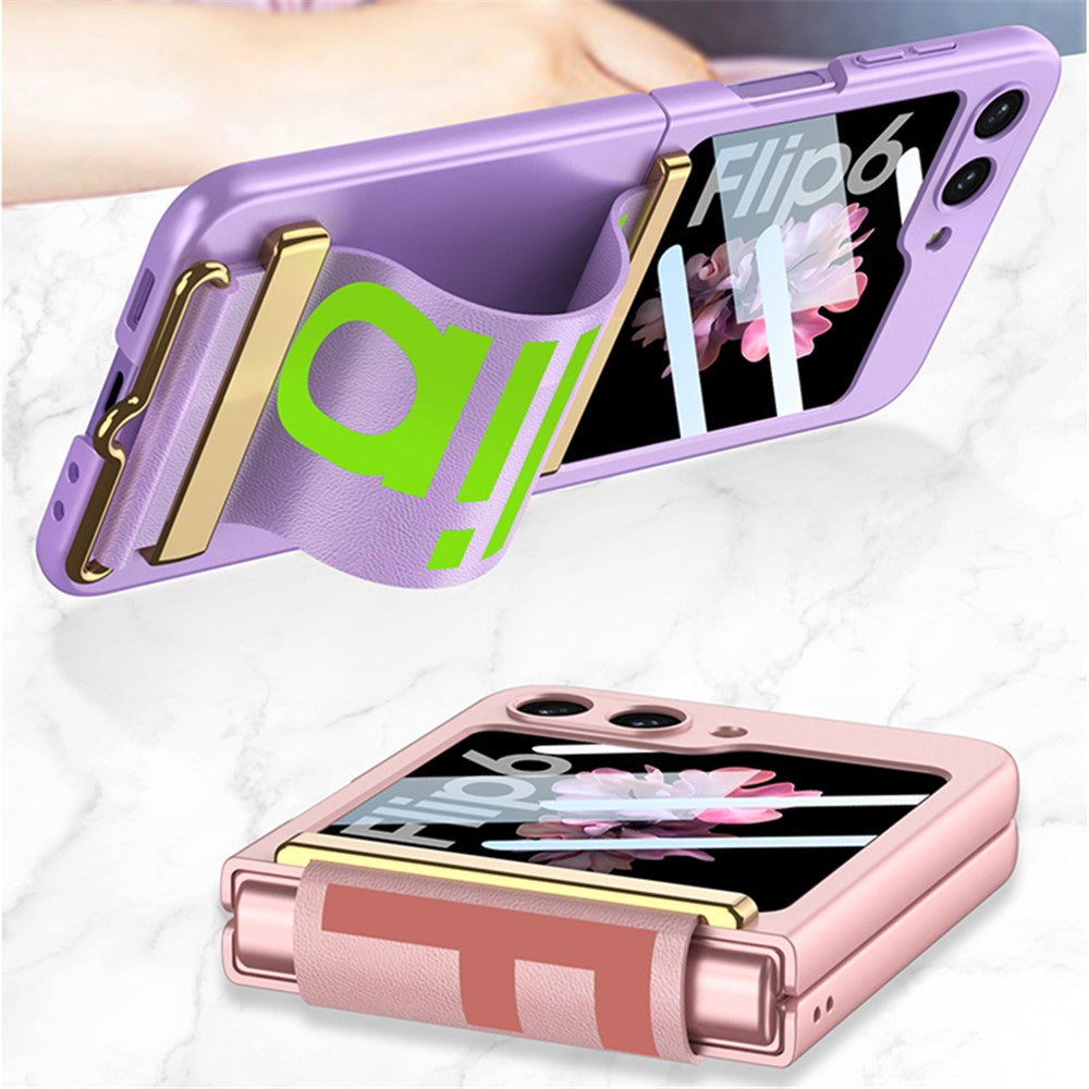GKK For Samsung Galaxy Z Flip7 FE 5G / Z Flip6 5G Case Wristband Design PU Leather+PC Phone Cover with Rear Screen Film - Silver