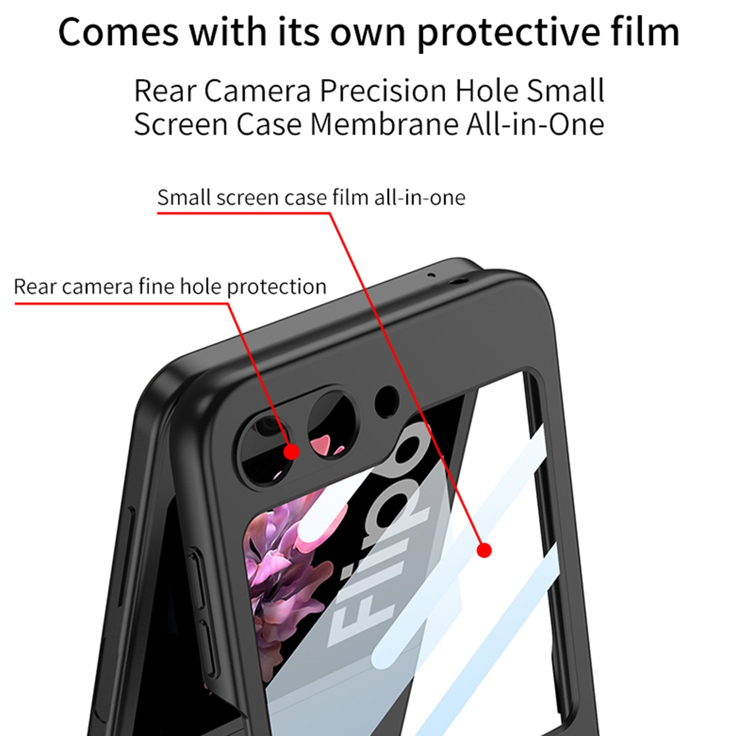GKK For Samsung Galaxy Z Flip6 5G Case Ring Holder Hand Strap PC Phone Cover with Rear Screen Film - Black