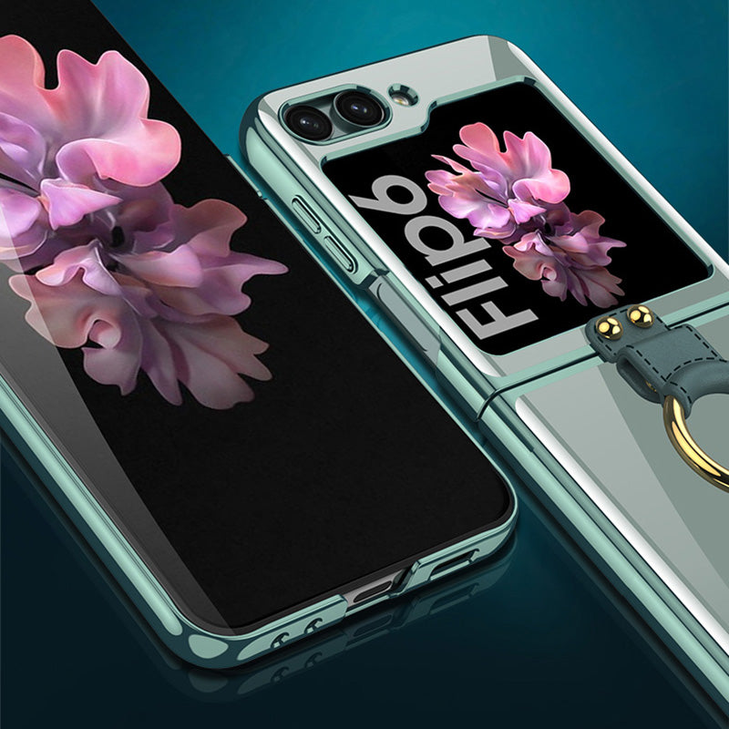 GKK For Samsung Galaxy Z Flip6 5G Kickstand Case Electroplating PC Phone Shell with Screen Film - Black