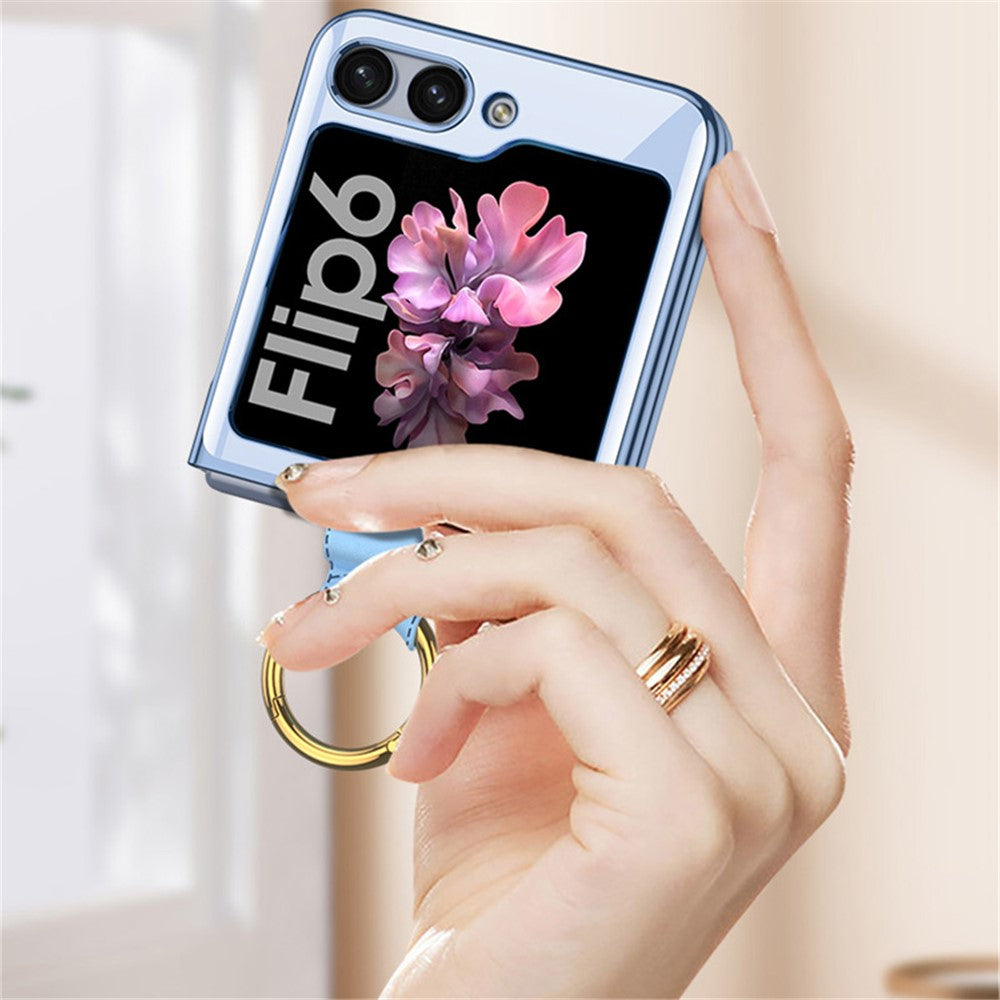 GKK For Samsung Galaxy Z Flip7 FE 5G / Z Flip6 5G Kickstand Case Electroplating PC Phone Shell with Screen Film - Black