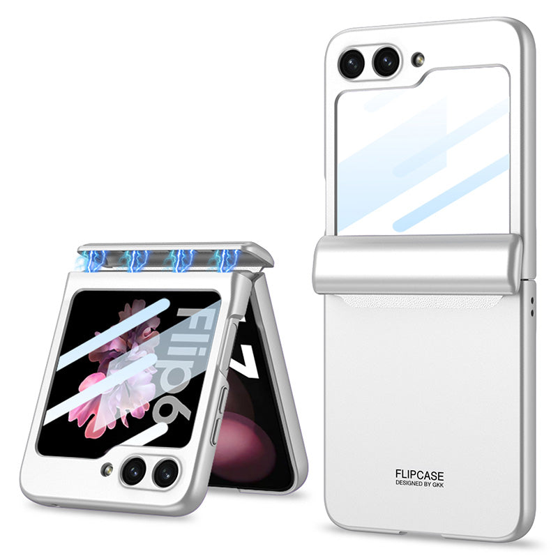 GKK For Samsung Galaxy Z Flip6 5G Case Magnetic Hinge PC Phone Cover with Small Screen Film - Silver