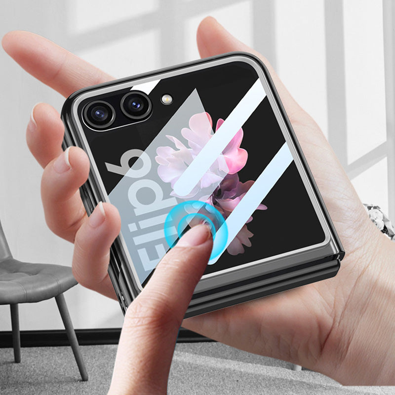 GKK For Samsung Galaxy Z Flip6 5G Case PC Phone Cover with Tempered Glass Rear Screen Film - Transparent Black