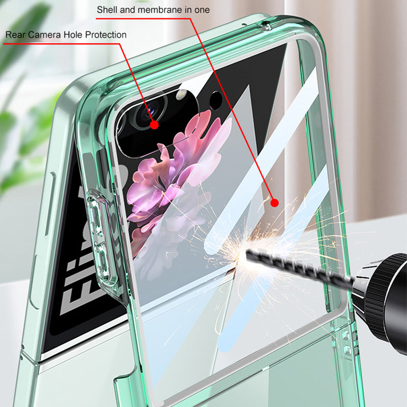 GKK For Samsung Galaxy Z Flip6 5G Case PC Phone Cover with Tempered Glass Rear Screen Film - Transparent Black