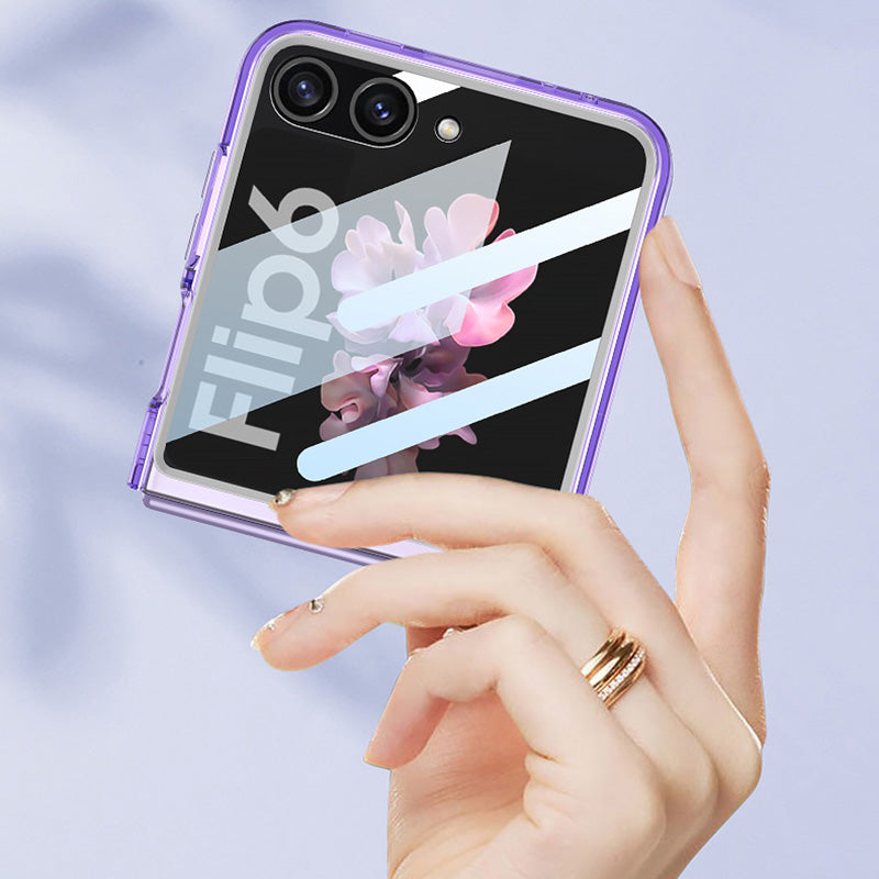 GKK For Samsung Galaxy Z Flip6 5G Case PC Phone Cover with Tempered Glass Rear Screen Film - Transparent Black