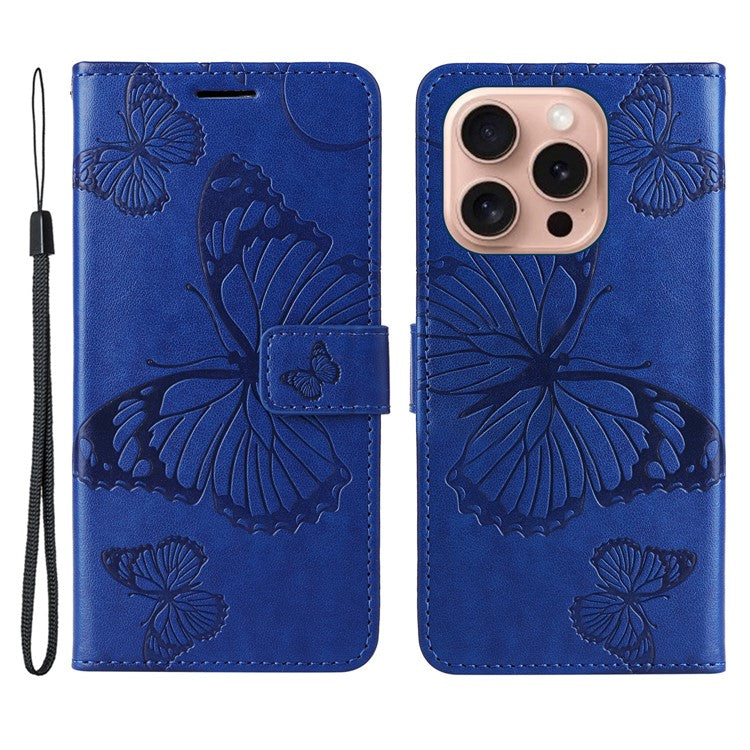KT Imprinting Flower Series-2 For iPhone 16 Pro Wallet Case Protective Leather Flip Cover - Blue