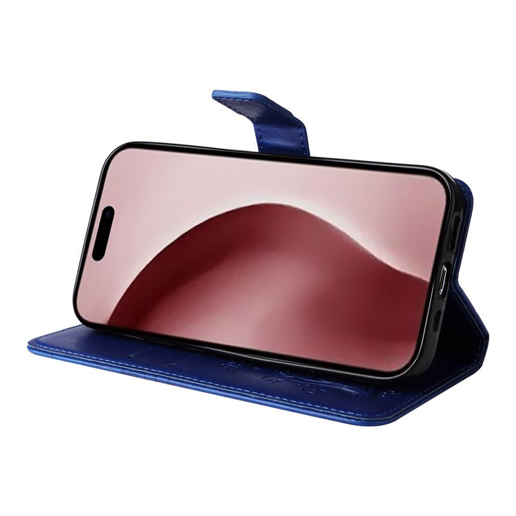 KT Imprinting Flower Series-2 For iPhone 16 Pro Wallet Case Protective Leather Flip Cover - Blue