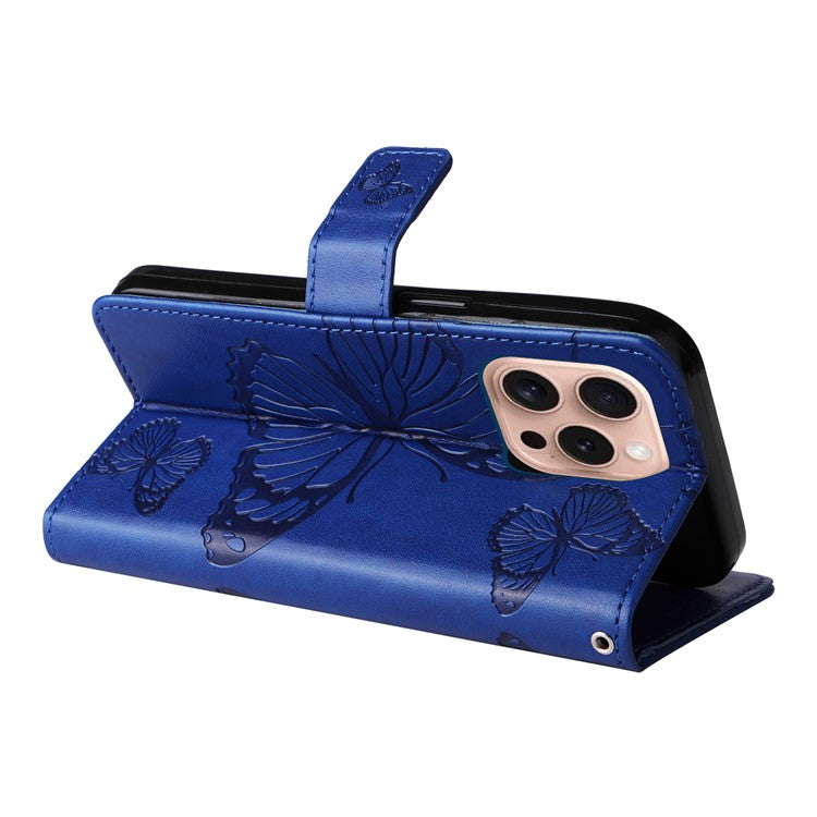KT Imprinting Flower Series-2 For iPhone 16 Pro Wallet Case Protective Leather Flip Cover - Blue