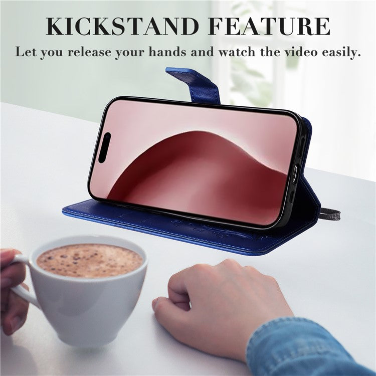 KT Imprinting Flower Series-2 For iPhone 16 Pro Wallet Case Protective Leather Flip Cover - Blue