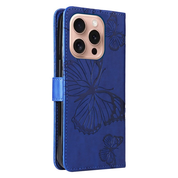 KT Imprinting Flower Series-2 For iPhone 16 Pro Wallet Case Protective Leather Flip Cover - Blue