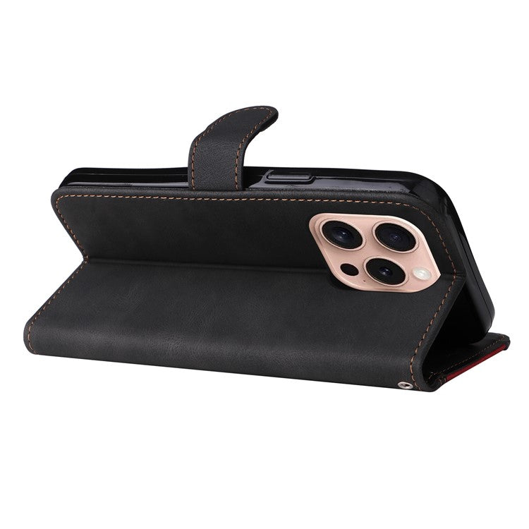 For iPhone 16 Pro Phone Case Three-Color Splicing Card Holder Phone Stand Cover - Black