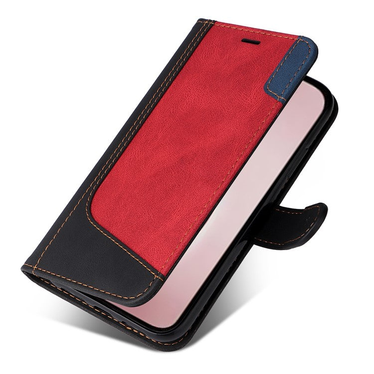 For iPhone 16 Pro Phone Case Three-Color Splicing Card Holder Phone Stand Cover - Black