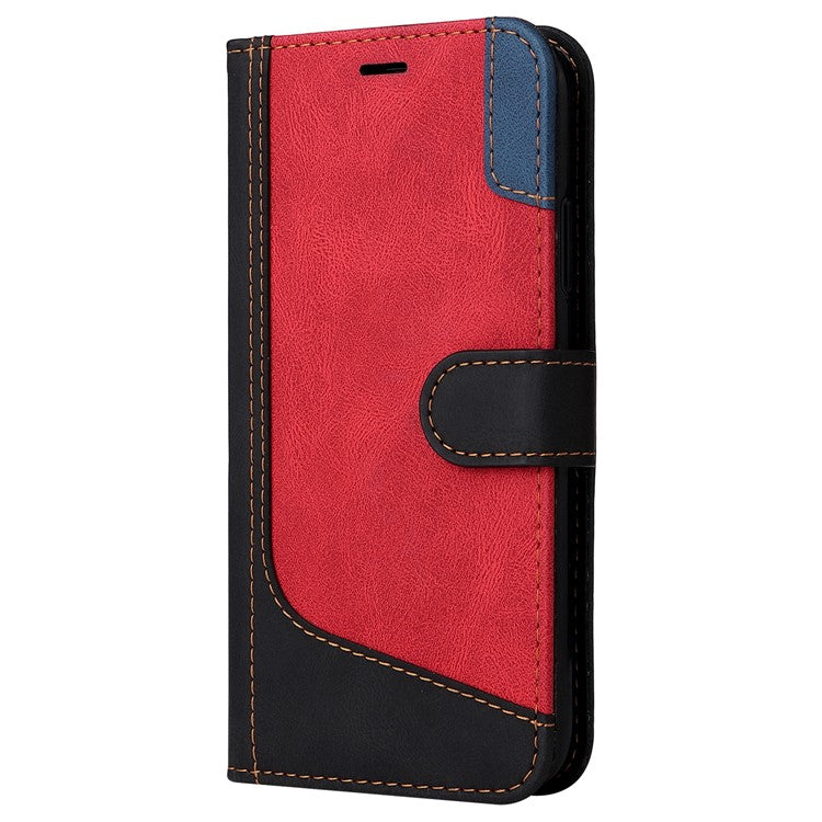For iPhone 16 Pro Phone Case Three-Color Splicing Card Holder Phone Stand Cover - Black