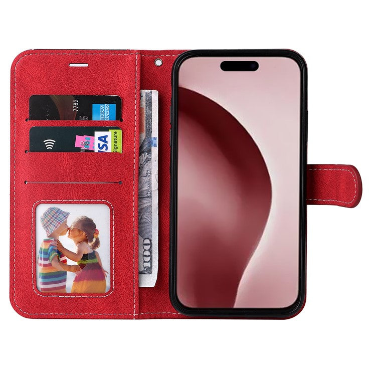 For iPhone 16 Pro Phone Case Three-color Splicing Card Holder Phone Stand Cover - Red
