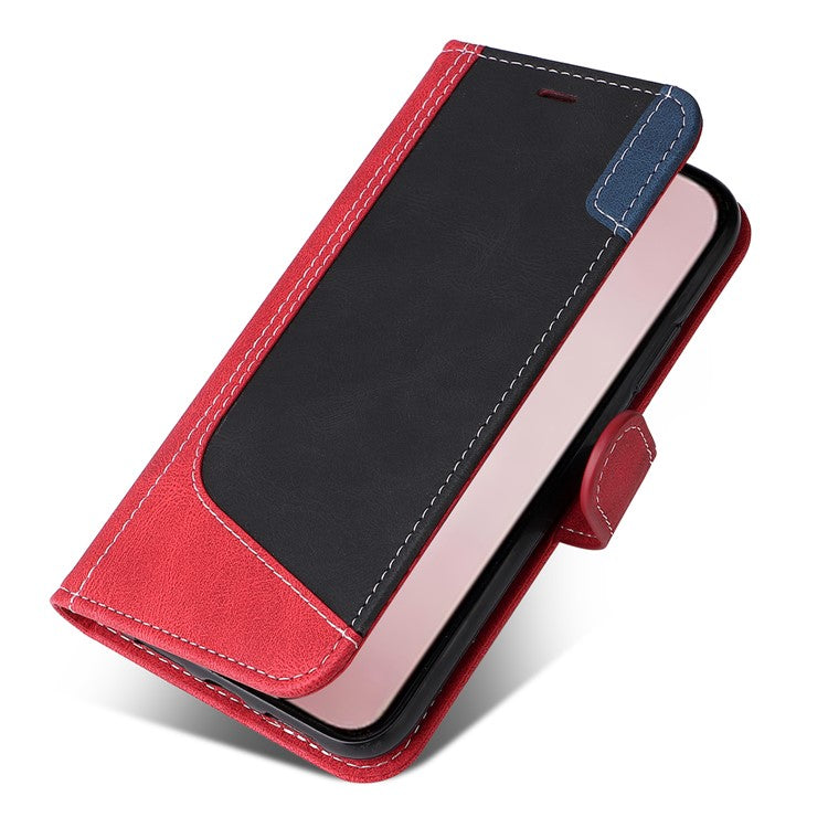 For iPhone 16 Pro Phone Case Three-color Splicing Card Holder Phone Stand Cover - Red