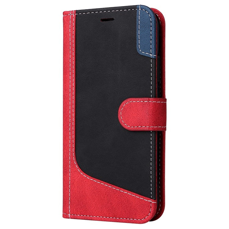 For iPhone 16 Pro Phone Case Three-color Splicing Card Holder Phone Stand Cover - Red