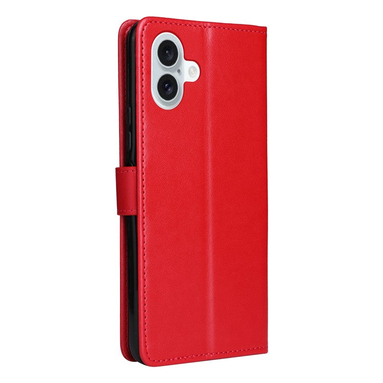 KT Imprinting Flower Series-4 For iPhone 16 Plus Case with Strap Cat Bee Pattern Leather Cover - Red