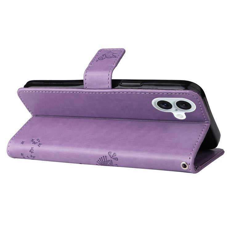 KT Imprinting Flower Series-3 For iPhone 16 Plus Case Cat Tree Flip Wallet Leather Phone Cover - Light Purple