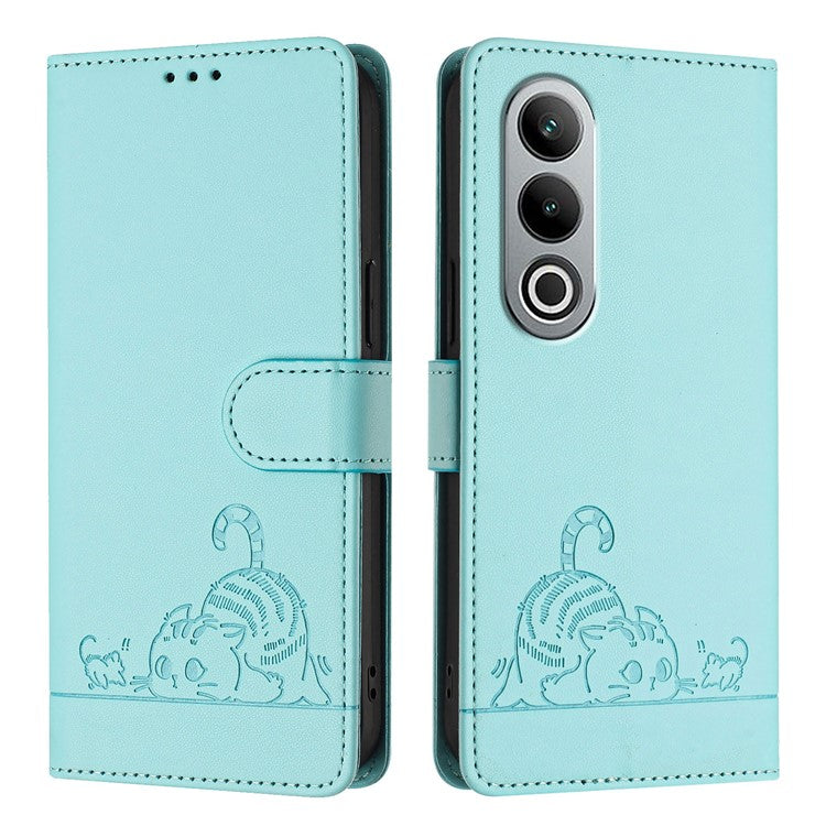 YB Imprinting Series-9 for OnePlus Nord CE4 5G Wallet Case RFID Blocking Leather Flip Phone Cover - Mint Green