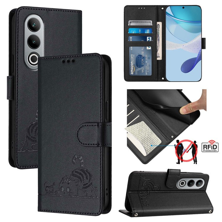 YB Imprinting Series-9 for OnePlus Nord CE4 5G Wallet Case RFID Blocking Leather Flip Phone Cover - Black