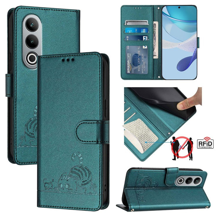 YB Imprinting Series-9 for OnePlus Nord CE4 5G Wallet Case RFID Blocking Leather Flip Phone Cover - Dark Green