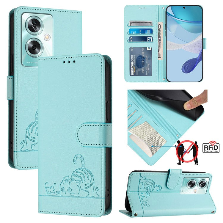 YB Imprinting Series-9 for OnePlus Nord N30 SE 5G Case Leather Phone Cover Stand View - Mint Green