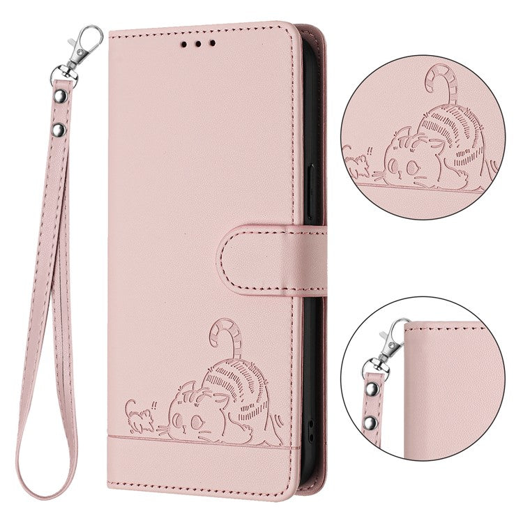 YB Imprinting Series-9 for Oppo A79 5G / A2 5G Case RFID Blocking Phone Leather Cover with Strap - Pink