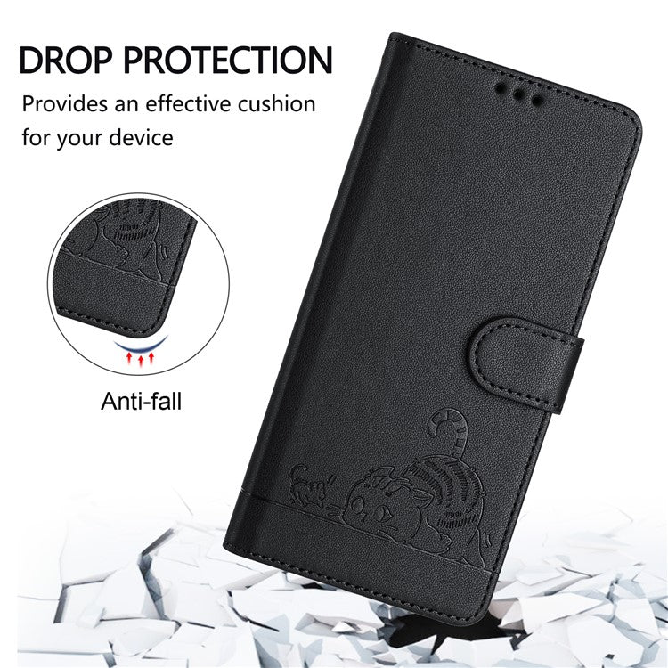 YB Imprinting Series-9 for Oppo A79 5G / A2 5G Case RFID Blocking Phone Leather Cover with Strap - Black