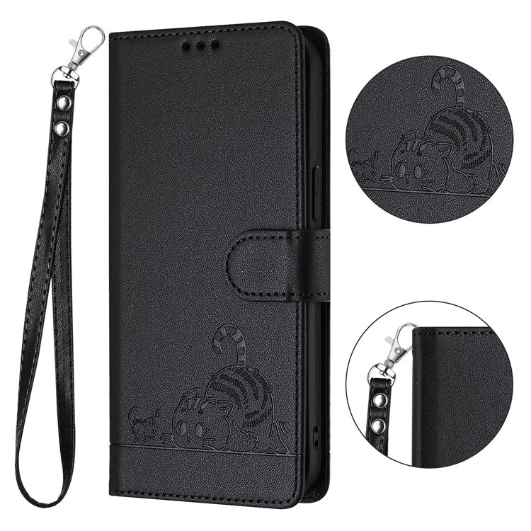 YB Imprinting Series-9 for Oppo A79 5G / A2 5G Case RFID Blocking Phone Leather Cover with Strap - Black