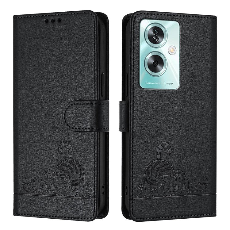 YB Imprinting Series-9 for Oppo A79 5G / A2 5G Case RFID Blocking Phone Leather Cover with Strap - Black