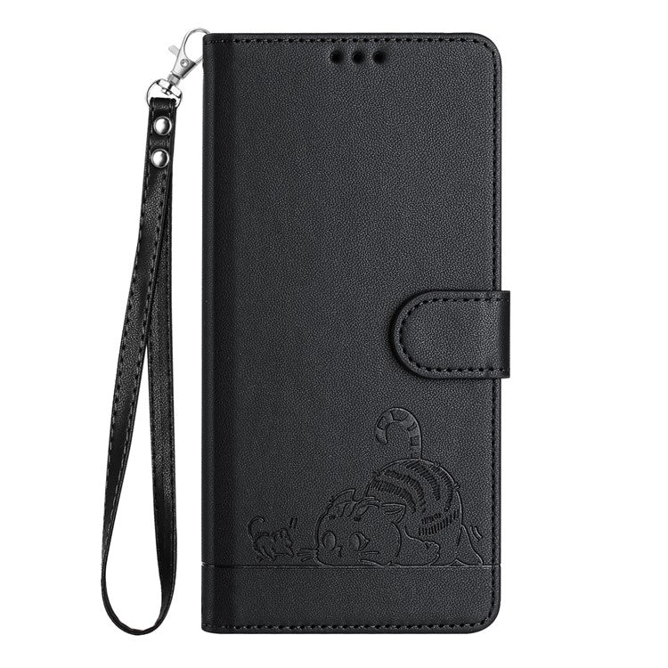 YB Imprinting Series-9 for Oppo A79 5G / A2 5G Case RFID Blocking Phone Leather Cover with Strap - Black