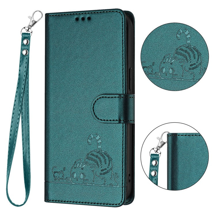YB Imprinting Series-9 for Oppo A79 5G / A2 5G Case RFID Blocking Phone Leather Cover with Strap - Dark Green