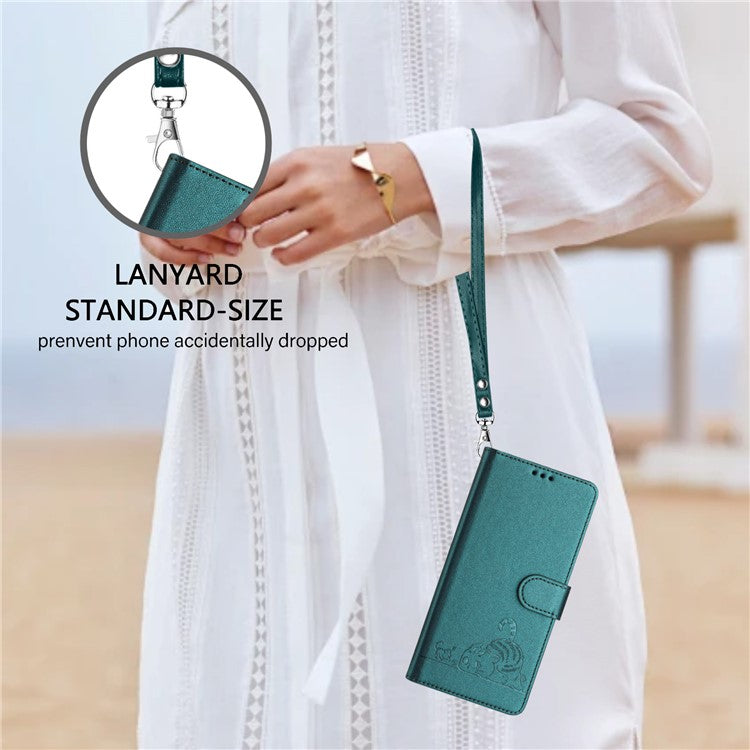 YB Imprinting Series-9 for Oppo A79 5G / A2 5G Case RFID Blocking Phone Leather Cover with Strap - Dark Green