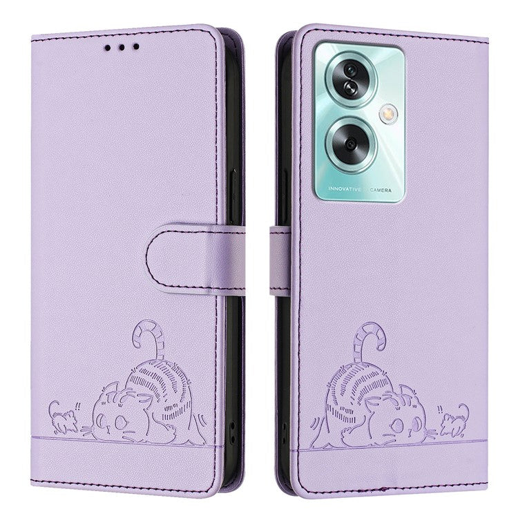 YB Imprinting Series-9 for Oppo A79 5G / A2 5G Case RFID Blocking Phone Leather Cover with Strap - Purple