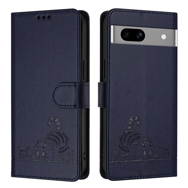 YB Imprinting Series-9 for Google Pixel 7a Case RFID Blocking Leather Phone Cover with Wallet - Sapphire