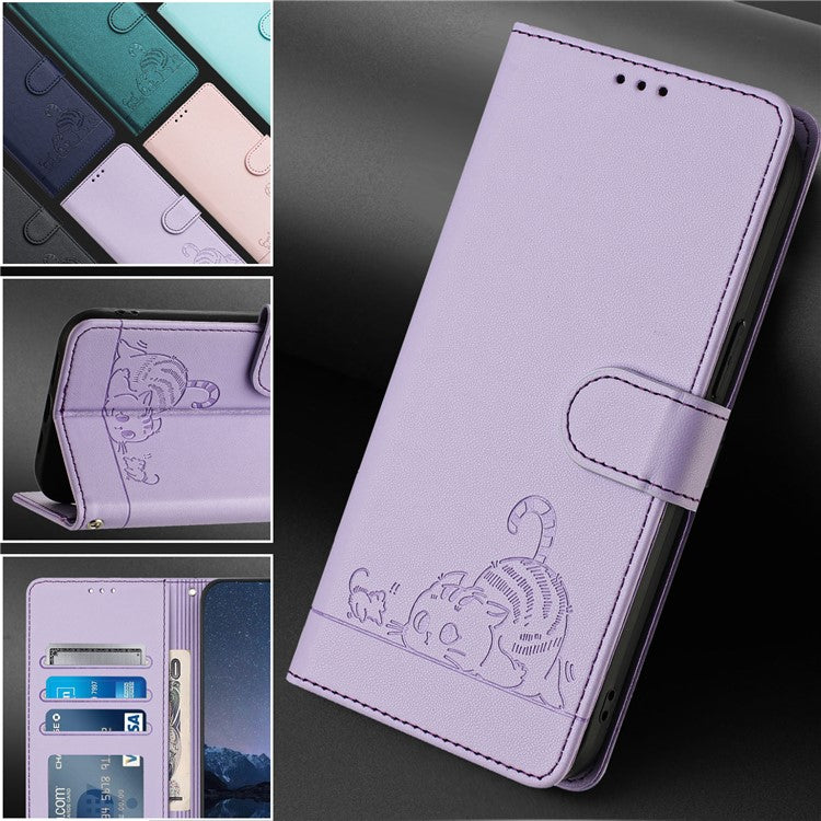 YB Imprinting Series-9 for Google Pixel 8 Case Cat Mouse Pattern Leather Wallet Stand Phone Cover - Purple