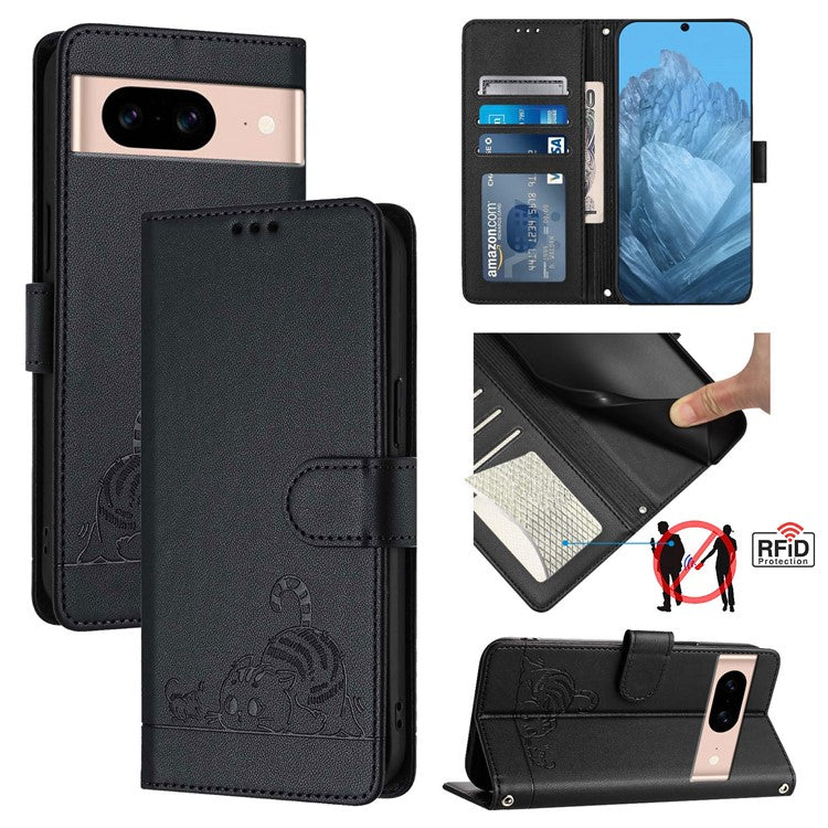 YB Imprinting Series-9 for Google Pixel 8a Case Flip Wallet Leather Phone Cover RFID Blocking - Black