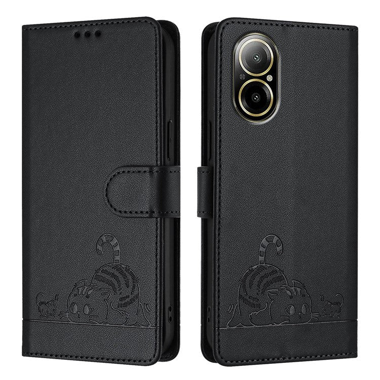 YB Imprinting Series-9 for Realme C67 4G Case PU Leather RFID Blocking Phone Cover Cat Mouse Pattern -  Black