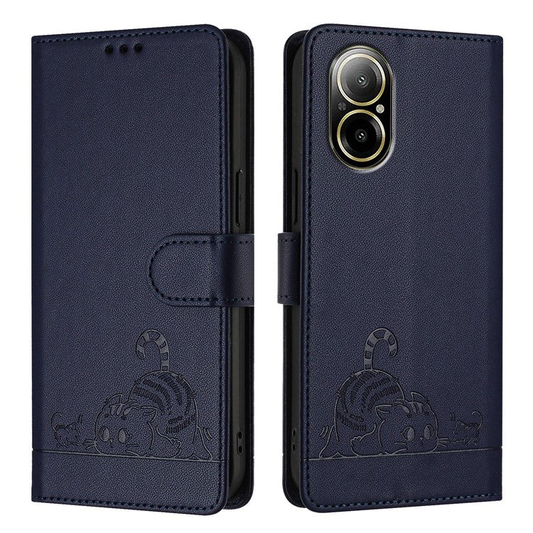 YB Imprinting Series-9 for Realme C67 4G Case PU Leather RFID Blocking Phone Cover Cat Mouse Pattern -  Sapphire