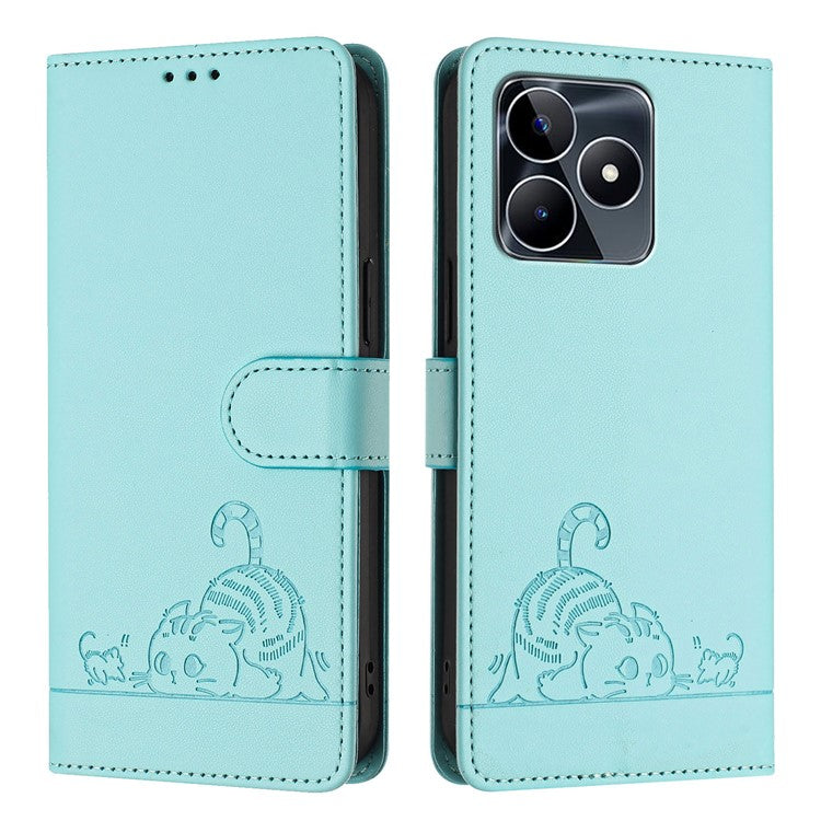 YB Imprinting Series-9 for Realme Note 50 4G / C51 / C53 (Global) / Narzo N53 4G / C53 (India) Leather Case RFID Blocking - Mint Green