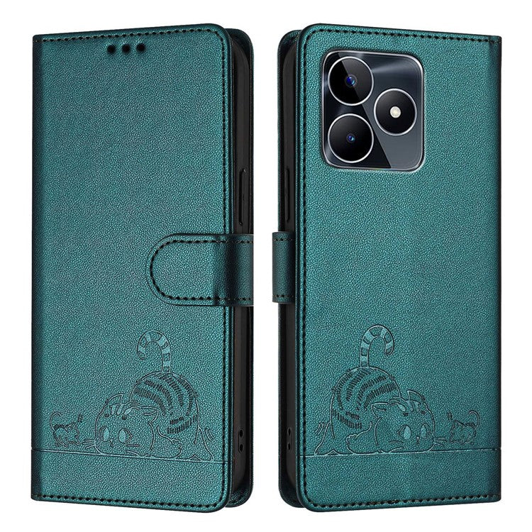 YB Imprinting Series-9 for Realme Note 50 4G / C51 / C53 (Global) / Narzo N53 4G / C53 (India) Leather Case RFID Blocking - Dark Green