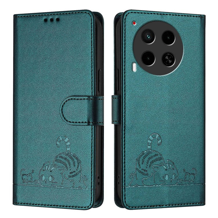 YB Imprinting Series-9 for TECNO Camon 30 4G / Camon 30 5G Leather Case RFID Blocking - Dark Green