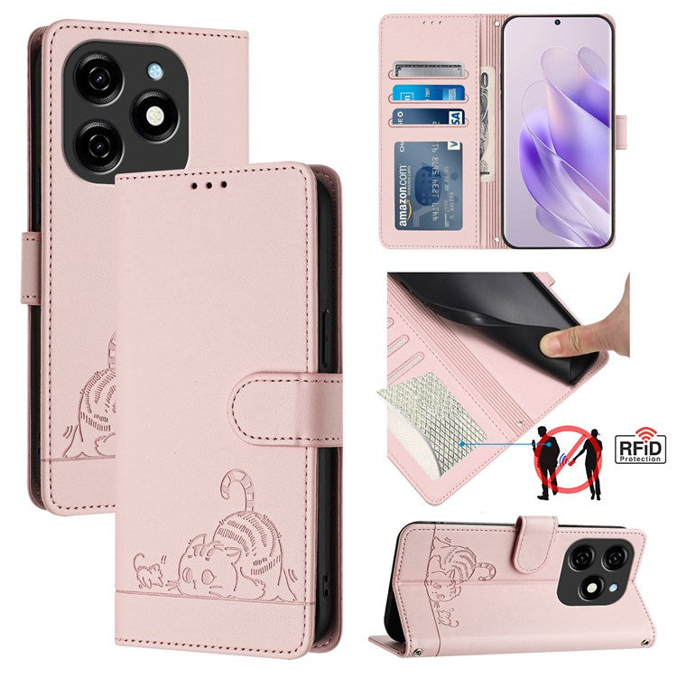 YB Imprinting Series-9 for TECNO Spark 20 Phone Case RFID Blocking Imprint Leather Cover - Pink
