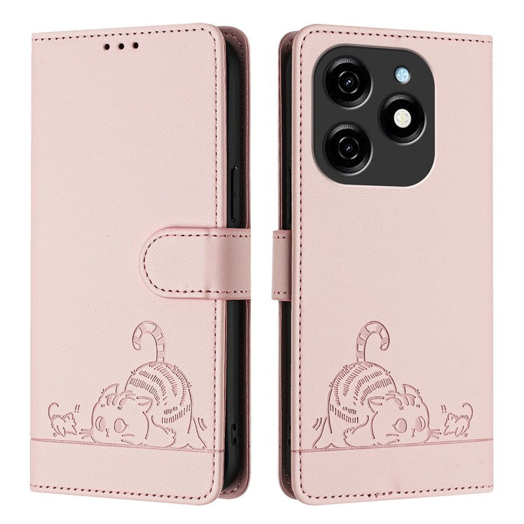YB Imprinting Series-9 for TECNO Spark 20 Phone Case RFID Blocking Imprint Leather Cover - Pink