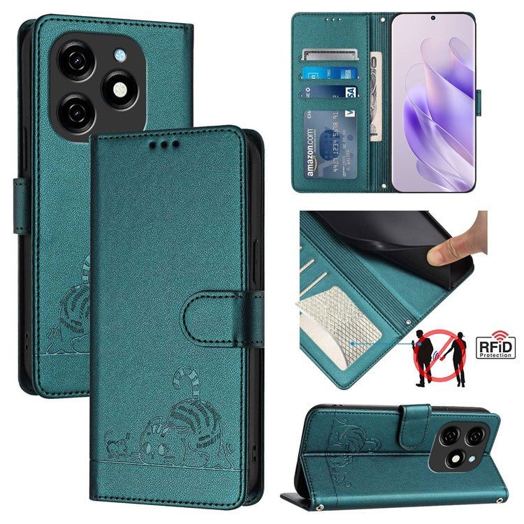 YB Imprinting Series-9 for TECNO Spark 20 Phone Case RFID Blocking Imprint Leather Cover - Dark Green