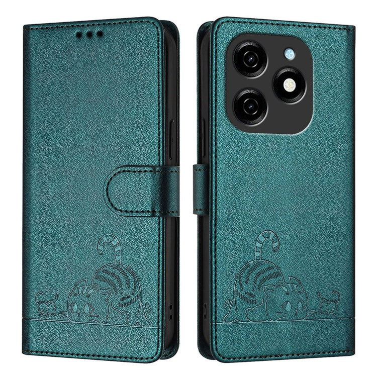 YB Imprinting Series-9 for TECNO Spark 20 Phone Case RFID Blocking Imprint Leather Cover - Dark Green