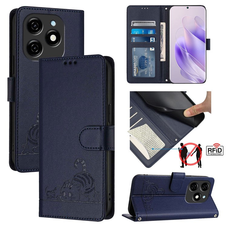 YB Imprinting Series-9 for TECNO Spark 20 Phone Case RFID Blocking Imprint Leather Cover - Sapphire